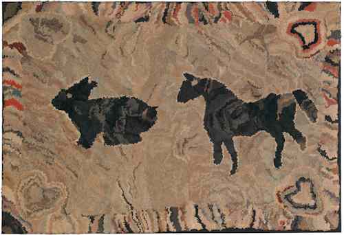 Appraisal: Early American shirred hooked rug th c depicting a horse