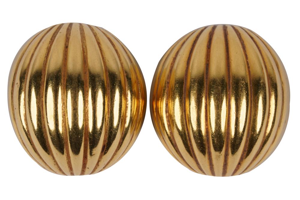 Appraisal: PAIR OF KARAT YELLOW GOLD MELON-FORM EARRINGStogether with a single