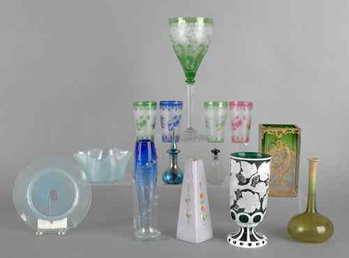 Appraisal: Decorative glass tablewares th c to include Bohemian glass satin