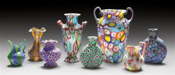 Appraisal: FRATELLI TOSO MURANO LOT OF VASES circa Multicoloured millefiori murrine