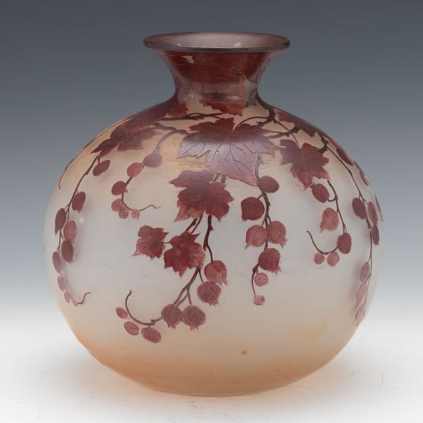 Appraisal: LEGRAS ROUND ART NOUVEAU VASE RUBIS LINE x Cameo cut