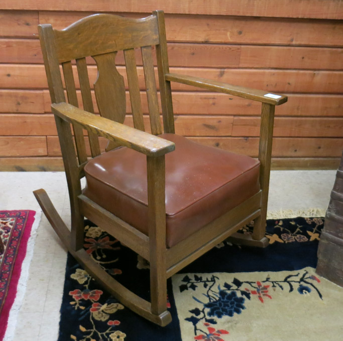 Appraisal: OAK CRAFTSMAN STYLE ROCKING ARMCHAIR Phoenix Chair Co - s