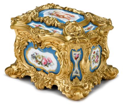 Appraisal: Continental gilt metal and Sevres style porcelain inset casket early