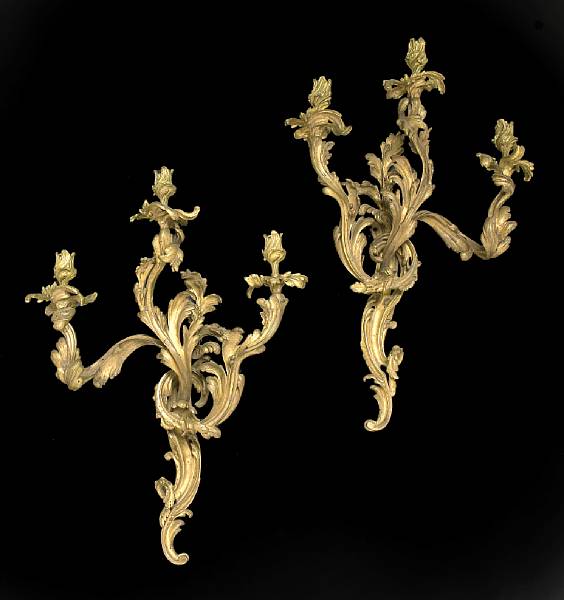 Appraisal: A pair of Louis XV style gilt bronze three light