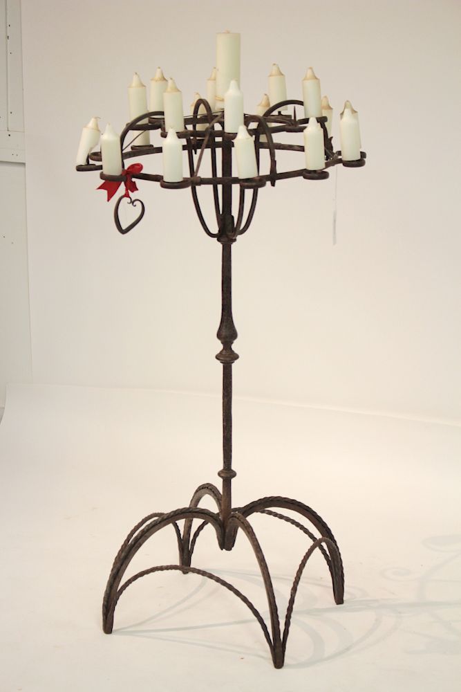 Appraisal: English Jacobean Style Wrought Iron Candleabrum lights PROVENANCE Metro Antiques