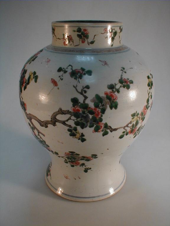 Appraisal: A Japanese pottery baluster vase polychrome enamelled with prunus birds