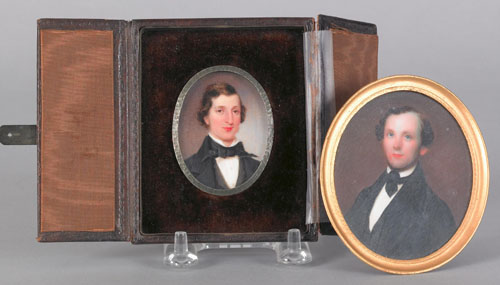 Appraisal: Two watercolor and ivory miniature portraits mid th c of