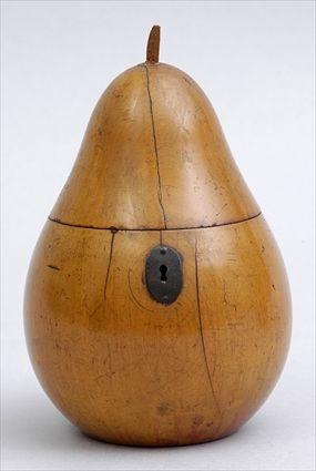 Appraisal: GEORGE III FRUITWOOD PEAR-FORM TEA CADDY The hinged lid above