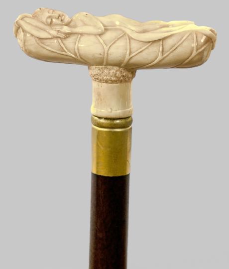 Appraisal: Chinese Export Carved Ivory and Mahogany Walking Stick first quarter