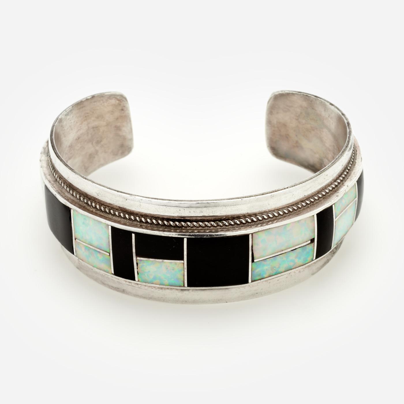 Appraisal: RICK GLENDORA BOOQUA ZUNI INLAY CUFF FIRE OPAL Rick and