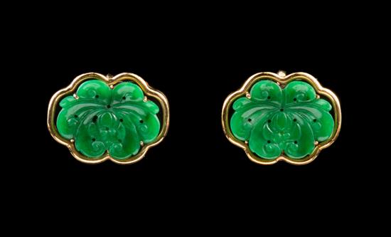 Appraisal: Sale Lot A Pair of Chinese Karat Gold and Jadeite