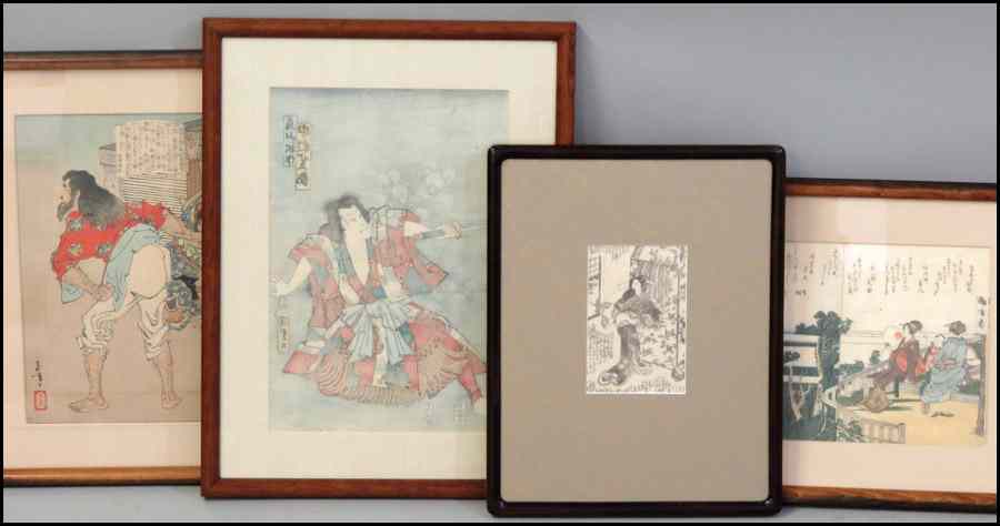 Appraisal: GROUP OF FOUR FRAMED ASSORTED JAPANESE WOODBLOCK PRINTS Various scenes