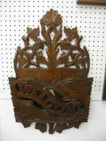 Appraisal: Victorian Carved Wall Rackfor Magazine or Periodicals ''Welcome'' '' x