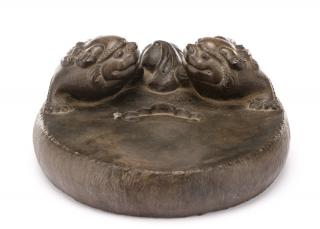 Appraisal: Chinese Scholar's Inkstone with Opposing Fu Dogs Chinese likely late