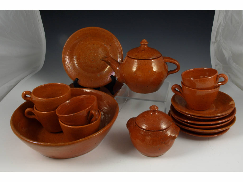 Appraisal: NC Pottery Group of Early Jugtown seventeen pieces clear orange