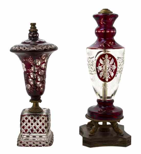 Appraisal: Two Bohemian Red Cut to Clear Glass Vases one of