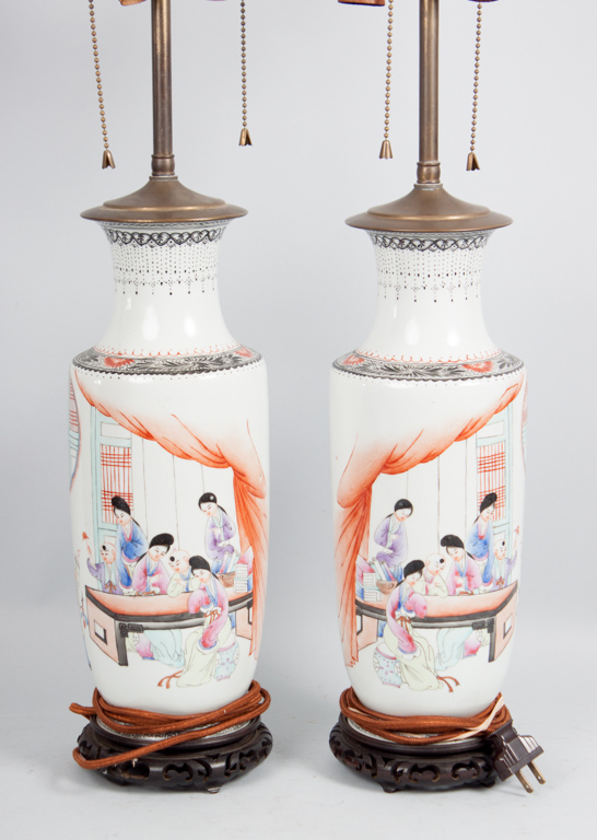 Appraisal: Pair of Chinese porcelain vase lamps possibly Republic period each