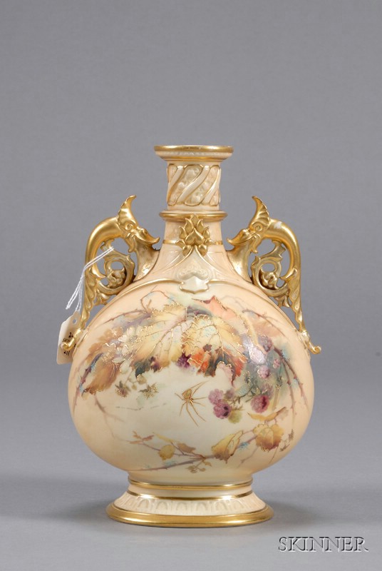 Appraisal: Royal Worcester Porcelain Vase England late th century oval bottle