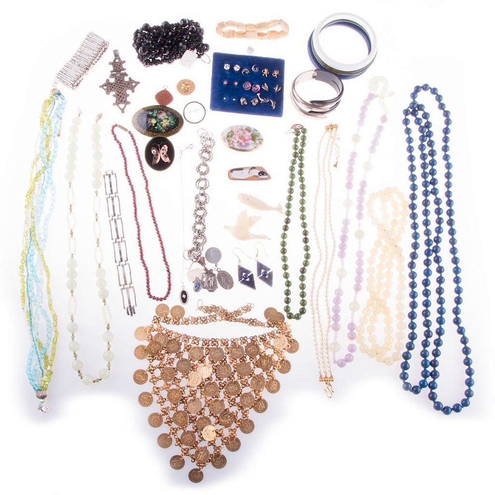 Appraisal: Collection of beaded costume jewelry and medals comprising pieces