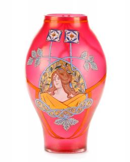 Appraisal: Fritz Heckert Art Nouveau Enameled Glass Vase Designed by Max