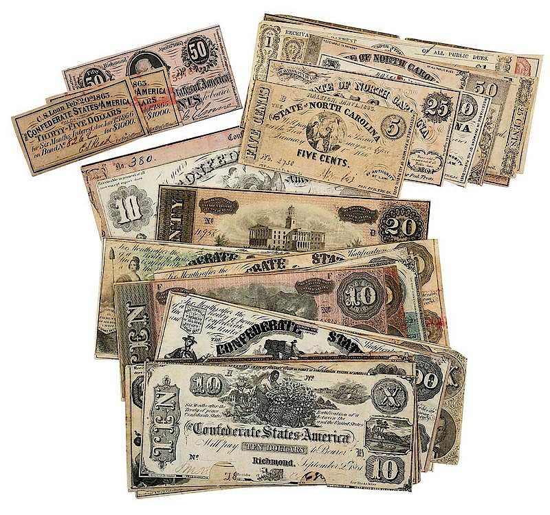 Appraisal: Group of Confederate Currency Confederate notes from to Confederate fractional