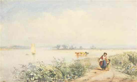 Appraisal: David Cox the Elder British - On the Stour watercolor