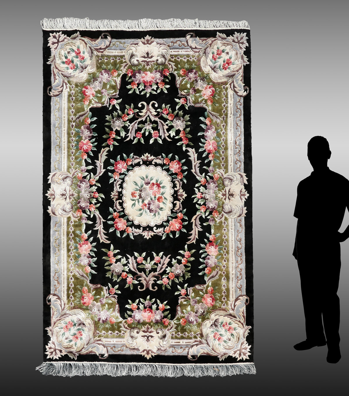 Appraisal: CHINESE AUBUSSON DESIGN HAND KNOTTED SILK RUG 'X ' ''