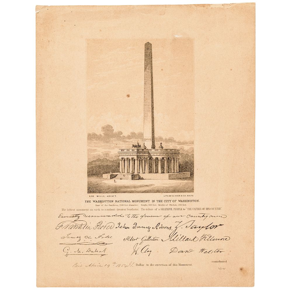 Appraisal: April Dated Engraved Erection of the Washington Monument Contribution Washington