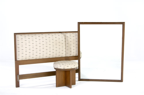 Appraisal: FRANK LLOYD WRIGHT HENREDON Three mahogany bedroom pieces a headboard