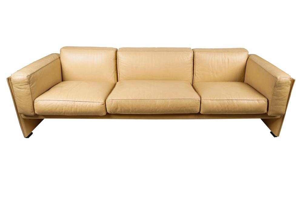 Appraisal: BEIGE LEATHER CONTEMPORARY SOFAwith removable cushions inches wide inches deep