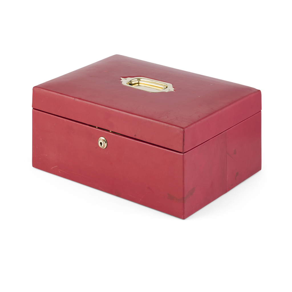 Appraisal: RED LEATHER DOCUMENT BOX TH CENTURY AND LATER the hinged