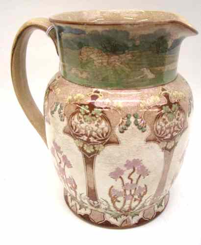 Appraisal: AMERICAN BUFFALO POTTERY PITCHER ''Deer Hunt'' pattern color transfer decorated