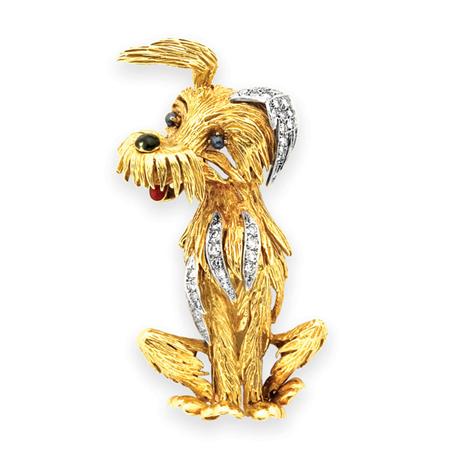 Appraisal: Gold Diamond and Enamel Dog Clip-Brooch Estimate -