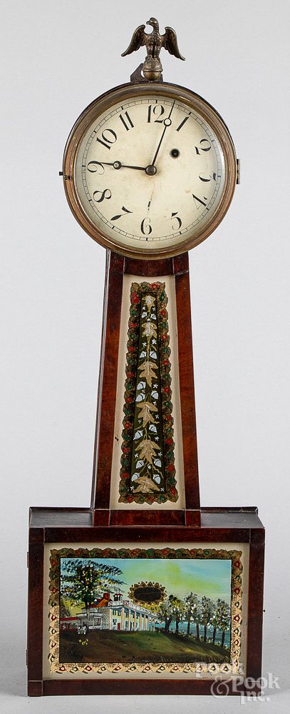 Appraisal: New England Federal mahogany banjo timepiece New England Federal mahogany