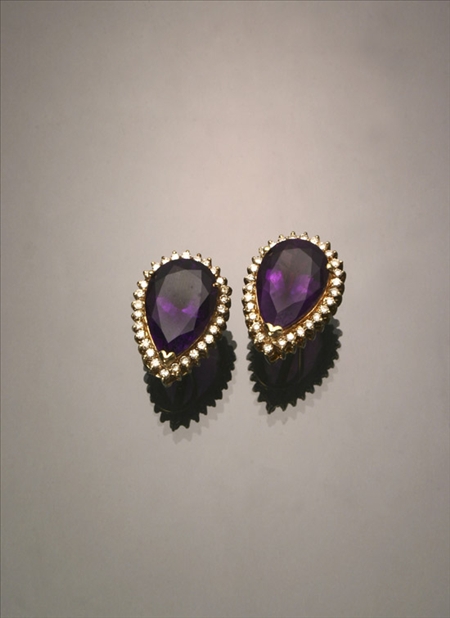 Appraisal: Pair of -Karat Yellow-Gold Amethyst and Diamond French Clip-Back Earrings