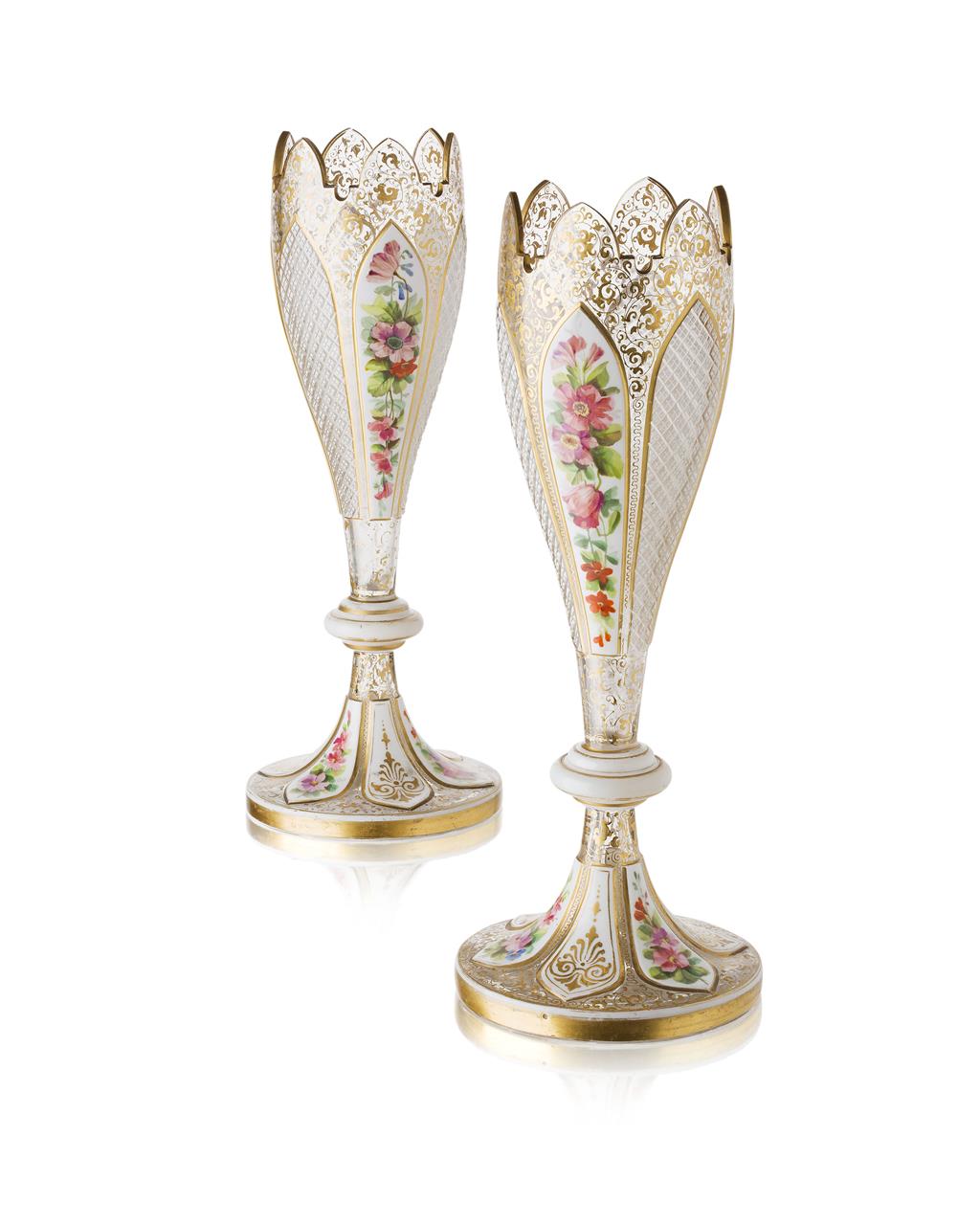 Appraisal: PAIR OF BOHEMIAN GLASS VASES TH CENTURY of bud form