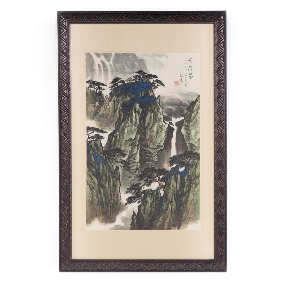 Appraisal: Chinese School th century gouache mountainous landscape pigment and ink