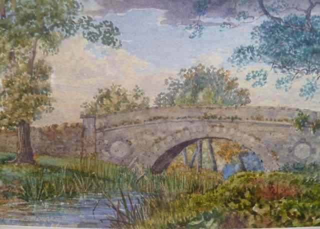 Appraisal: A R MAYERS TH CENTURY Bridge over a rocky stream