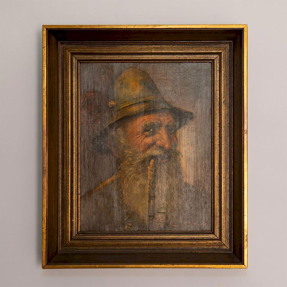 Appraisal: FRAMED OIL PAINTING ELDER ALPINER MAN WITH PIPE SIGNED BY