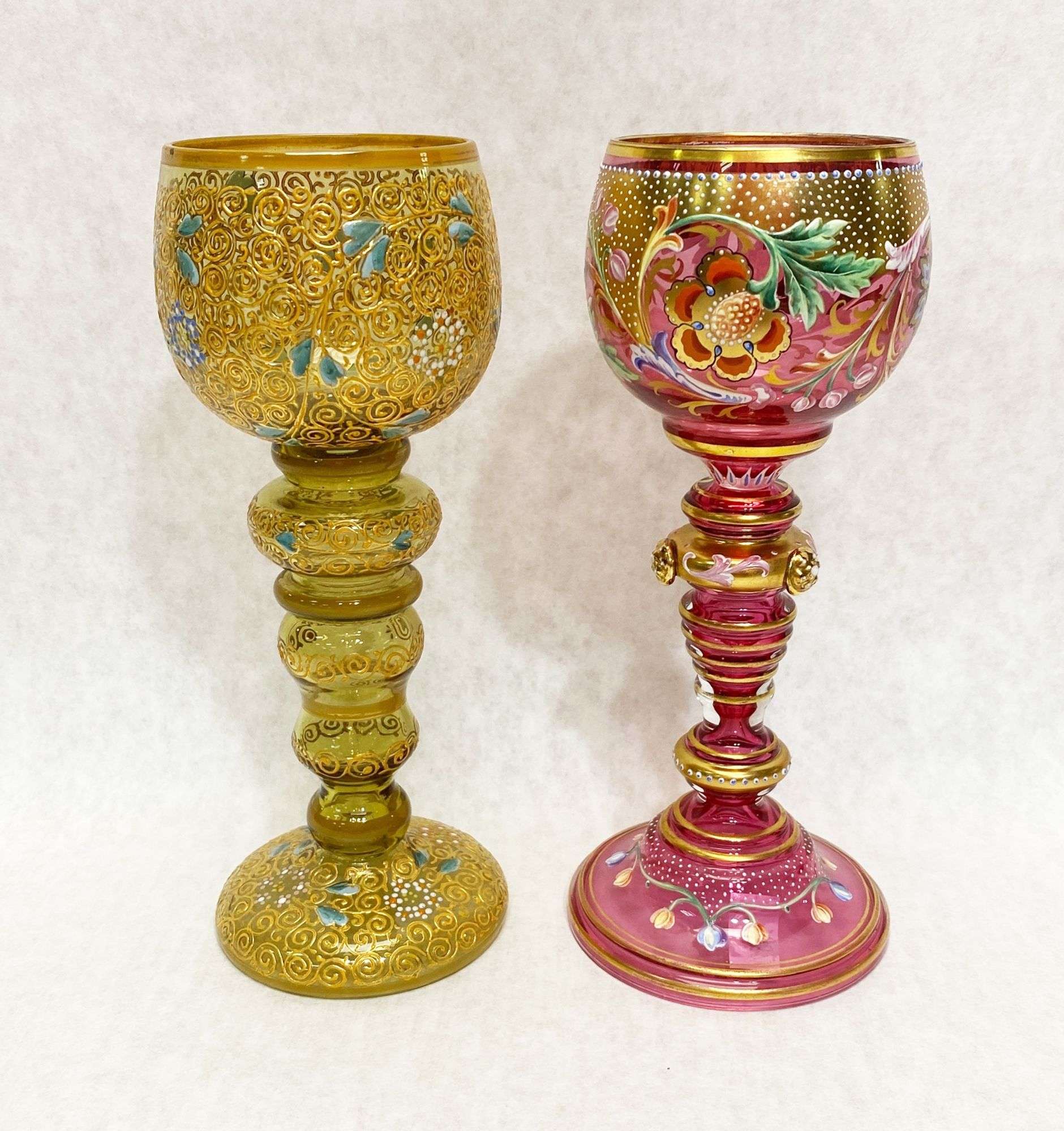 Appraisal: Bohemian Enameled Glass Goblets tall Condition Good no noticeable damage