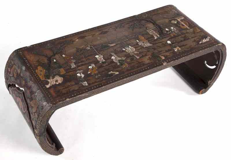 Appraisal: Chinese Inlaid and Lacquered Tea Table th century the top