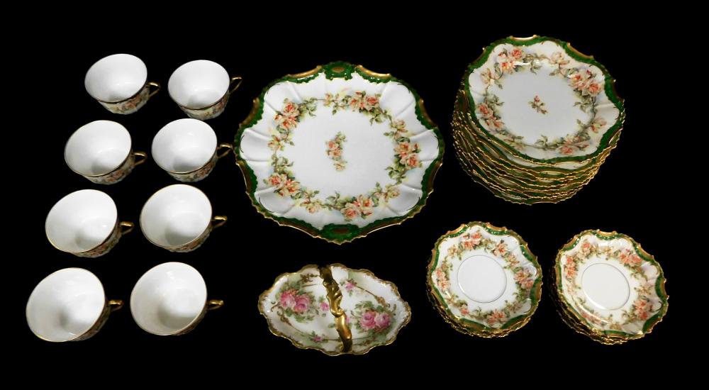 Appraisal: Limoges dessert set twenty-eight pieces gilt and green rim floral