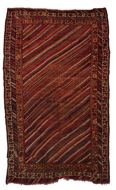 Appraisal: A PERSIAN KHAMSEH SMALL CARPET with polychrome diagonal banding within