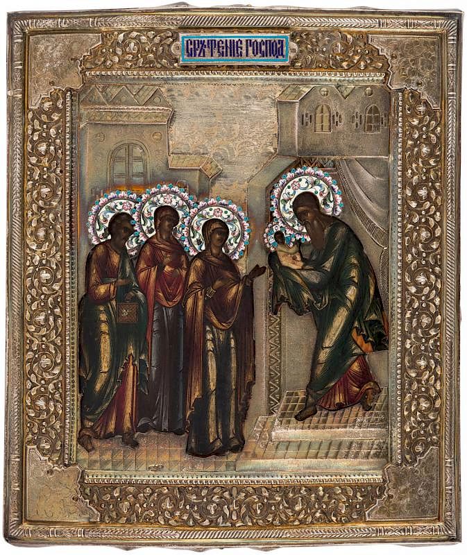 Appraisal: A RUSSIAN ICON OF THE PRESENTATION OF CHRIST SRETENIE IN