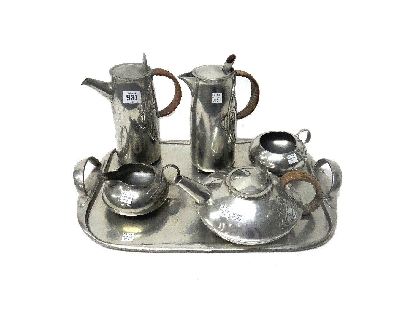 Appraisal: Solkets for Liberty Co a Tudric pewter tea set early