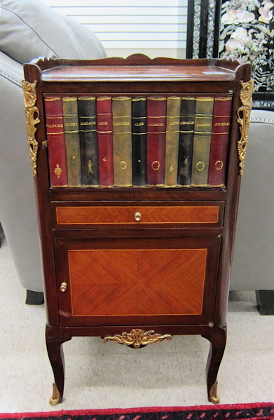 Appraisal: LOUIS XV STYLE CHAIRSIDE CABINET mahogany with ormolu mounts false