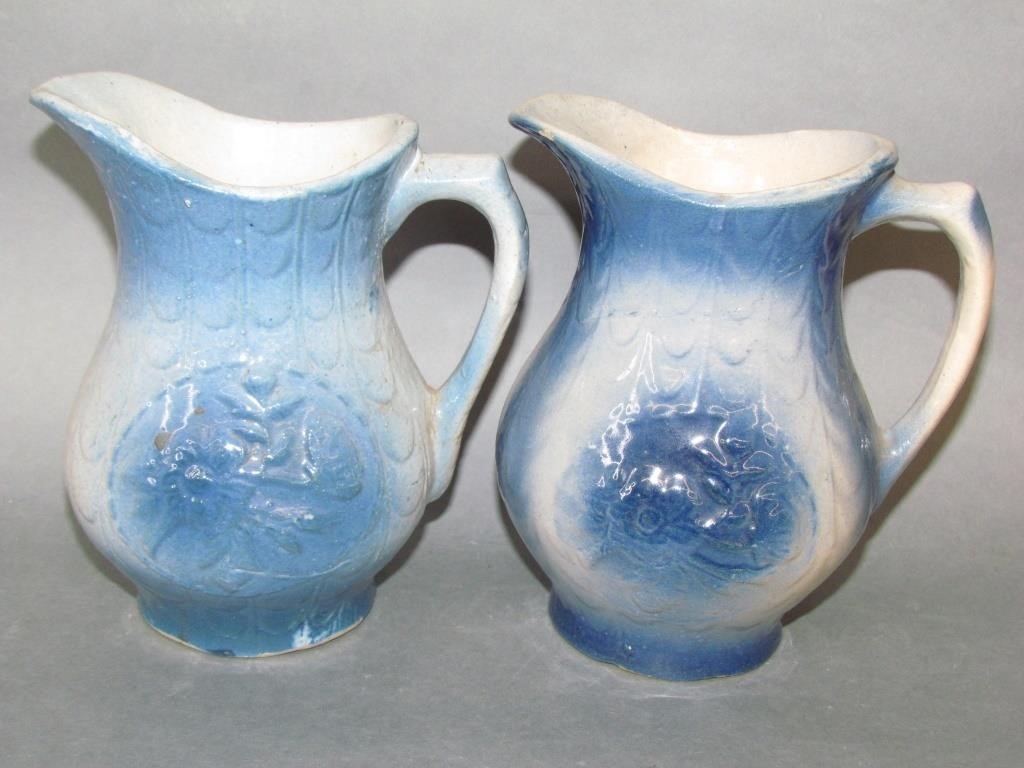 Appraisal: SALT GLAZED STONEWARE PITCHERSboth one has a spout chip other