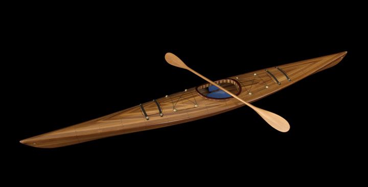 Appraisal: Large Meticulously-Crafted Inlaid Wood and Brass Model of a Kayak