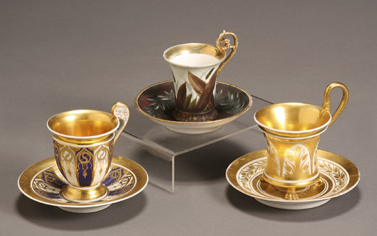 Appraisal: Three German Porcelain Coffee Cups and Saucers Consisting of two