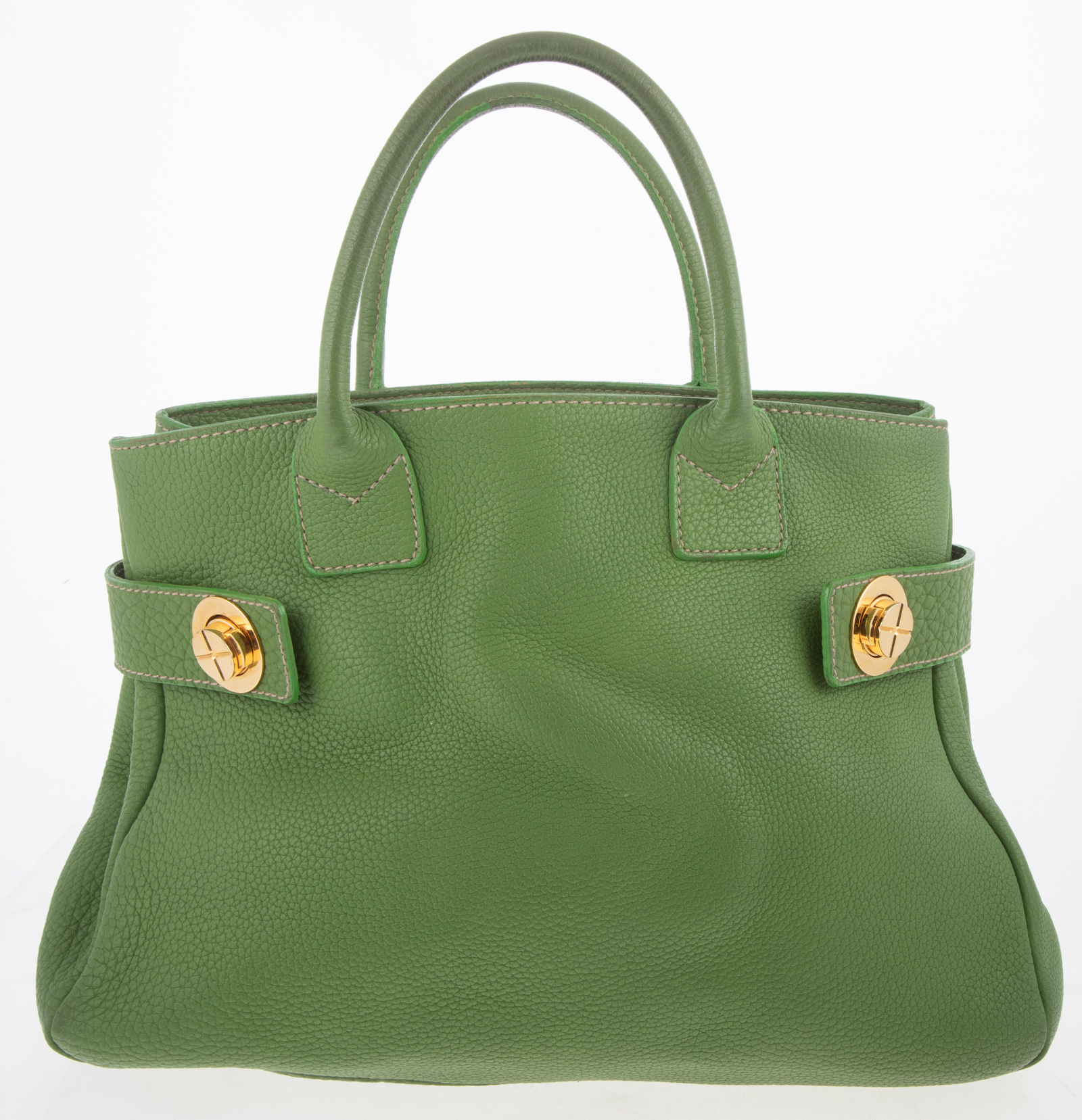 Appraisal: BARNEY'S ITALIAN KELLY GREEN LEATHER HANDBAG in H in W